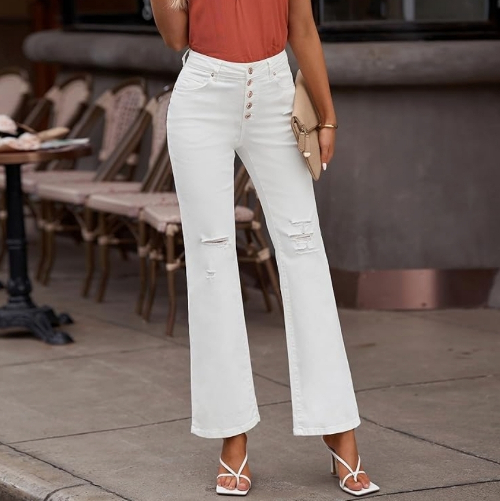 White High-Rise Button Fly Distressed Jeans – Size Medium